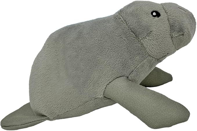 Spunky pup Clean Earth Plush Dog Toy with Squeaker - Recycled, Eco-Friendly, Floats for Beach, Lake, Pool - Manatee, Large