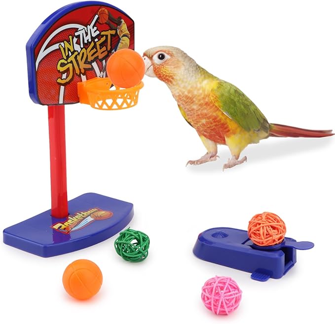 Hypeety Bird Intellective Mini Basketball Rack Training Toy for Budgies Parakeet Parrot Cockatiels Conures Small and Medium Birds