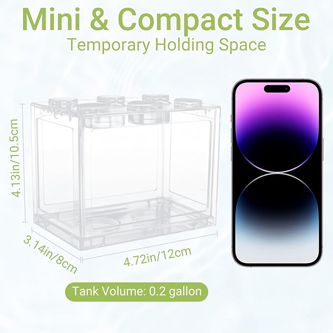 JIABEIUS 4 PCS Small Betta Fish Tank, 0.2 Gallon Mini Aquarium Tank, Cube Stackable Fish Bowl, Tiny Desktop Tank for Small Fish, Insect, Shrimp, Turtle, Spider