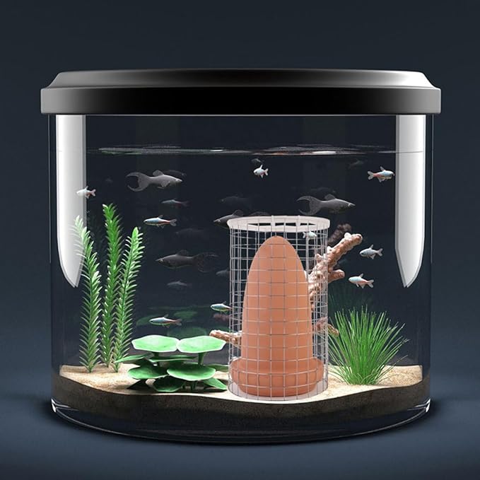 DOITOOL Ceramic Spawning Cones and Aquarium Breeding Box with Protective Net Medium Size Fish Breeding Container for Angelfish Discus Shrimp Suitable for Fish Tank Isolation