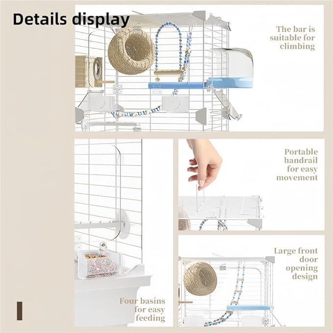 24.8-Inch Acrylic Bird Cage, Transparent Parrot Cages with Metal Frame, Large Birdcage for Lovebirds, Canaries