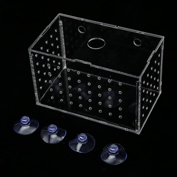 Fish Breeder Box, Aquarium Fish Breeding Box, High Transparency Acrylic Hatchery Incubator with Suction Cups for Baby Fish Shrimp Clownfish Isolation and Rearing (14 * 8 * 9CM)