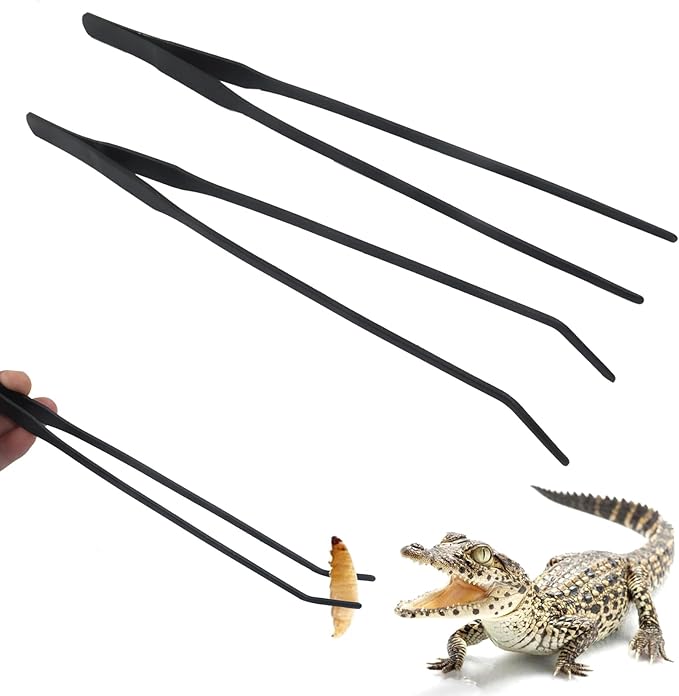 Zorfeter 2 PCS Extra Long Reptile Feeding Tongs, Stainless Steel Tweezers Rubber Tip, Long Terrarium Supplies for Bearded Dragon/Aquarium/Snake Tank(10.63 Inch)
