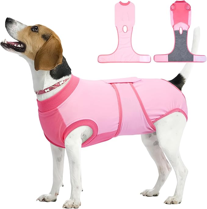 Kuoser Recovery Suit for Dogs, Soft Dog Spay Suit for Female Surgery Recovery, Breathable Dog Neuter Recovery Suit Male, Anti Licking Dog Onesie for Abdominal Wounds Cone Alternatives, Pink M