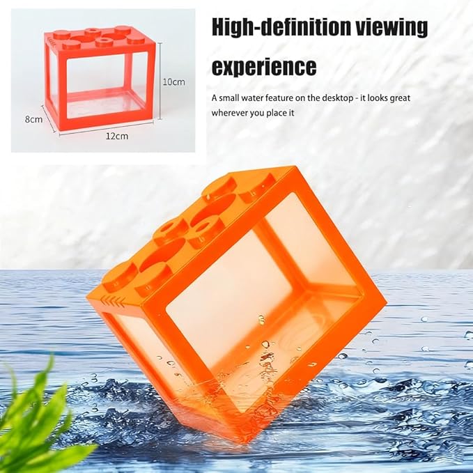 Small Betta Fish Tank,Mini Fish Tank Aquarium Tank Kit,Desktop Stackable Cube Tank for Sea Monkey Shrimp Moss Balls Insects (Building Block Fish Tank 1 PCS