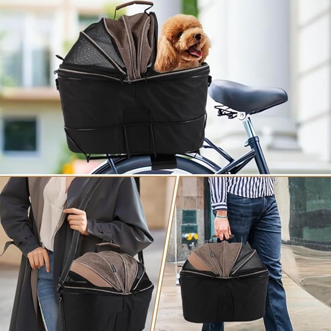 Foldable Bike Pet Rear Basket with Safety Leash & Comfort Pad, Universal Heavy Duty Rear Mount Carrier for Small Medium Dogs Cats Cycling Travel