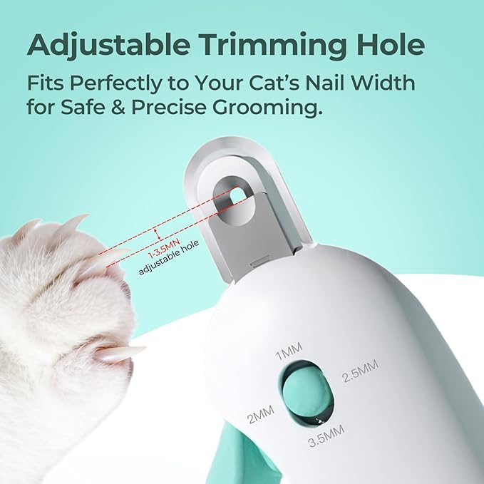 Cat Nail Clippers with a Removable Debris Collector, Adjustable Size, Built-in Hidden Nail File, Round Hole Blade, Safe Home pet Grooming Tool