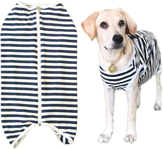 Dog’s Recovery Suit Post Surgery Shirt for Female Male Dog, E-Collar Alternative Wound Protective Clothes (Navy White-XL)