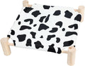 Patas Lague Cat and Dog Hammock Bed for Small Dogs, Brethable Wooden Cat Pet Rabbit Elevated Outdoor Bed Cots Furniture for All Seasons Fleece Cow Print