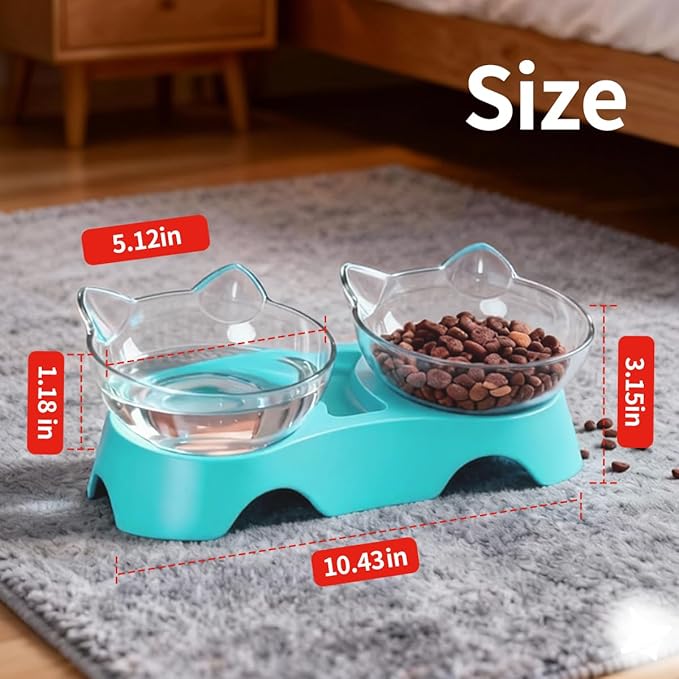 MILIFUN Cat Bowls, Cat Food Bowls Elevated Tilted, Anti Vomiting Kitty Bowl for Puppy and Bunny, Orthopedic Bowl for Indoor.(Blue)