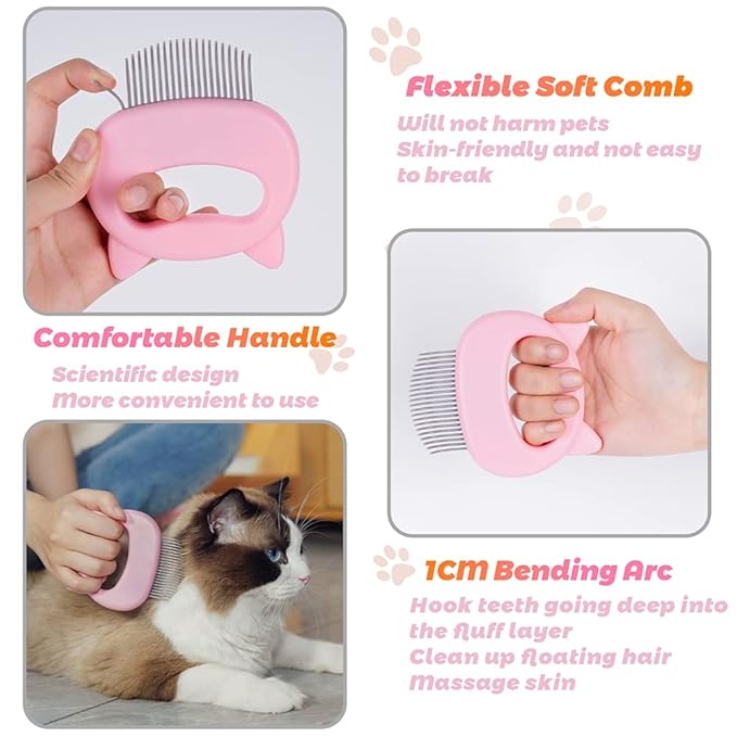Cat Comb Pet Cat Short & Long Hair Removal Massaging Shell Comb Soft Deshedding Brush Grooming and Shedding Matted Fur Remover Massage Dematting Tool for Dog Puppy Rabbit Bunny (3 PCS)