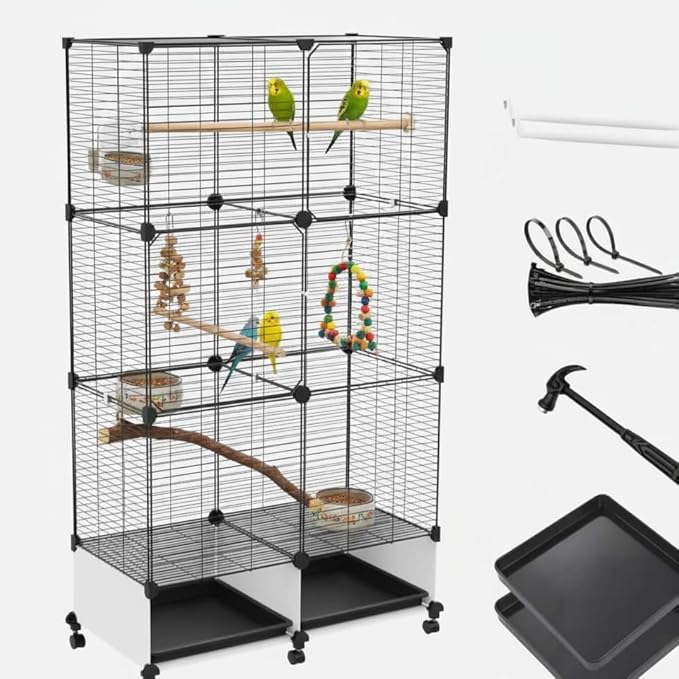 Lightweight Bird Cage with Removable Tray and Adjustable Perch – Portable Small Animal Cage with Single Lockable Door, Easy to Clean & Move for Parakeets, Parrots, Cockatiels, and Finches-L