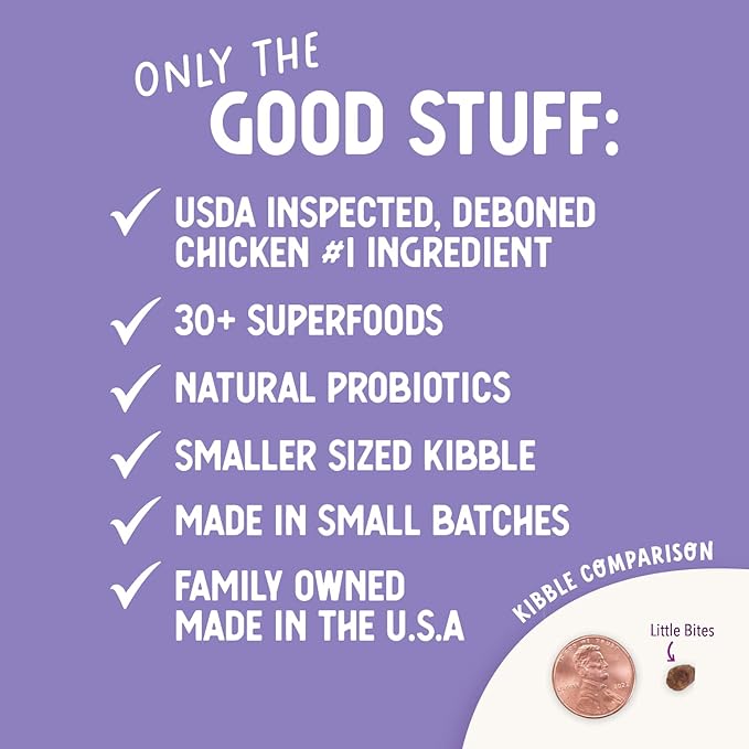 Health Extension Little Bites Dry Dog Food for Toy and Small Breeds, Chicken & Brown Rice Recipe, with Probiotics & Superfoods for Digestion & Coat Health, 4 lb Bag