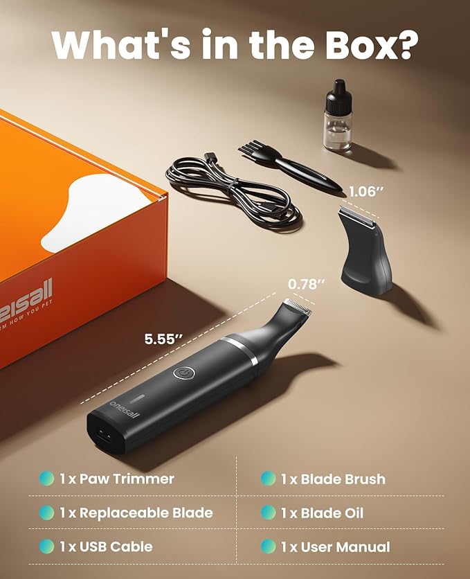 oneisall Dog Clippers with Double Blades,Cordless Small Pet Hair Grooming Trimmer,Low Noise for Trimming Dog's Hair Around Paws, Eyes, Ears, Face, Rump (Black)