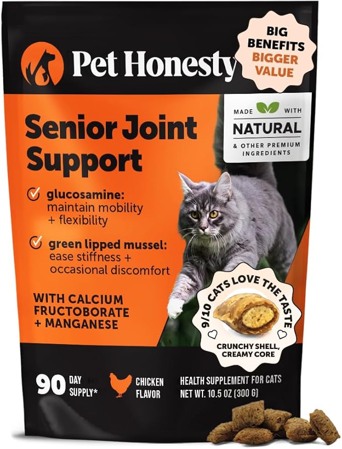 Cat Hip + Joint Health Chews – Crunchy & Creamy Cat Joint Support Supplement - Glucosamine, Chondroitin & Omega-3s – Supports Mobility, Flexibility & Comfort for Indoor & Outdoor Cats (Chicken 90-Day)