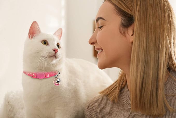 Baeuppit 2PCS Breakaway Cat Collars with Bell Moons Stars Cute Kitty Adjustable Safe Kitten Collars with Pendant Glow in The Dark(Purple&Pink)