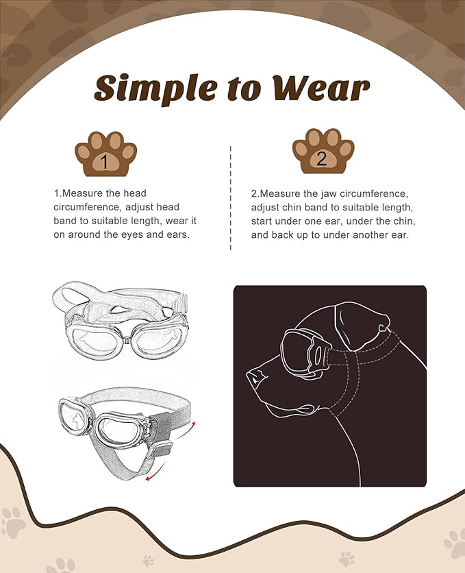 Lewondr Small Breed Dog Goggles with UV Protection, Adjustable Strap, Windproof & Anti-Fog