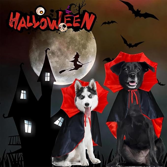 2PC Cat Halloween Costumes,Cat Bat Mask,Halloween Costumes for Dogs,Funny Cape Accessories for Cats,Bat Cosplay Apparel