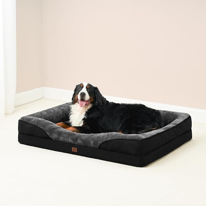 EHEYCIGA Orthopedic XL Dog Bed for Large Sized Dog, 42x30x7.5 Inch Extra Large Memory Foam Dog Couch Bed with Sides, Waterproof Liner & Washable Removable Cover, Bolster Pet Sofa, Grey/Black