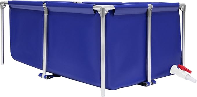 Canvas Fish Pond with Drain Valve, 47.2×31.4×19.6in Foldable Canvas Fish Tank, Portable Koi Breeding Pond Aquarium Water Tank
