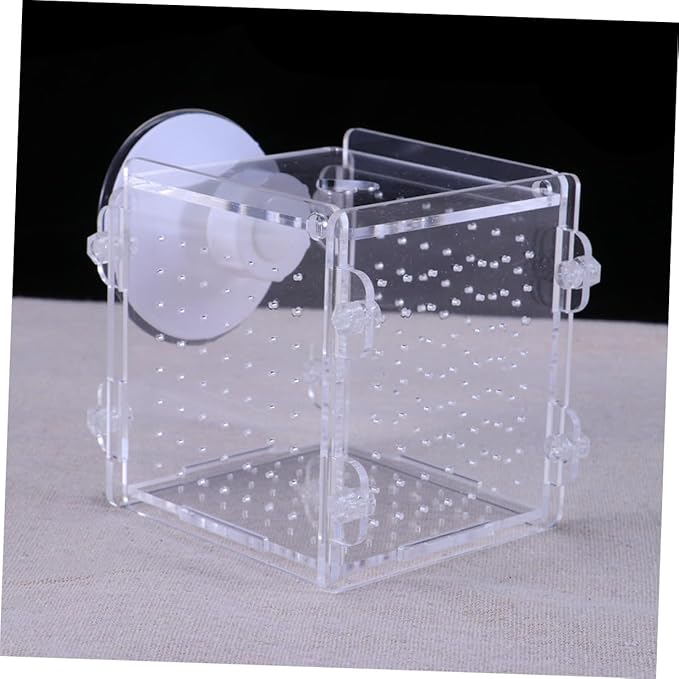 Mobestech Acrylic Fish Breeding Box with Divider 8x8x8.8cm Aquarium Fish Isolation Case Breeder Container for Betta Fry Shrimp Hatchery