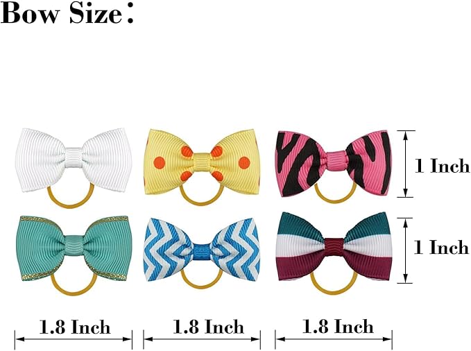 Yxiang 100PCS Cute Pet Grooming Accessories - Colored Polka Dot Hair Bows with Rubber Bands for Small Dogs and Puppies like Yorkies - 50 Pairs