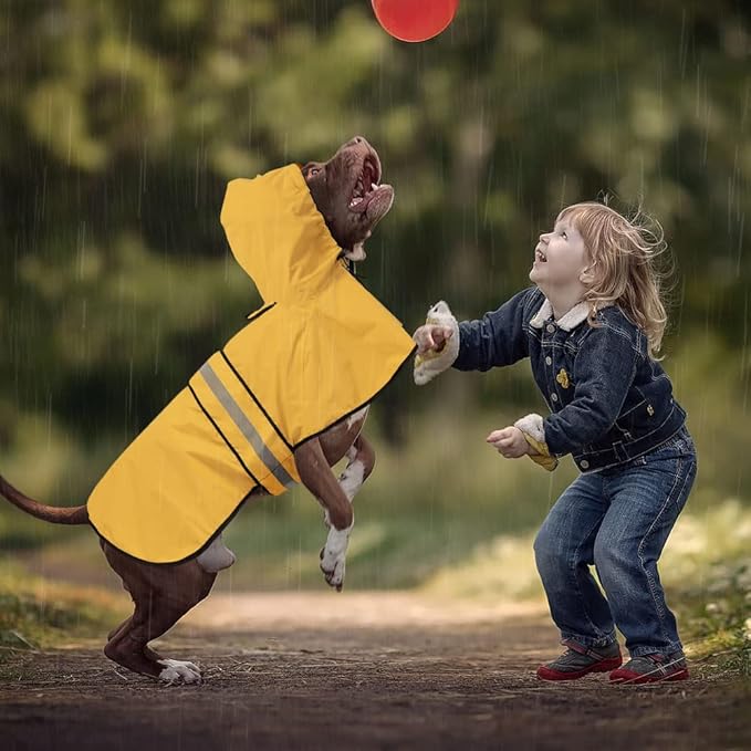 Hooded Dog Rain Coats - Reflective Adjustable Pet Rain Coat, Lightweight Dog Waterproof Raincoat Slicker Poncho with Leash Hole for Small, Medium, Large Dogs (Yellow, X-Large)