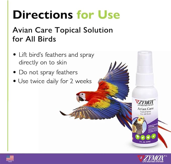 Zymox Avian Care Topical Spray for All Birds, 2 oz. – Soothes Irritated Skin & Supports Healthy Plumage for All Birds, Fowl & Poultry