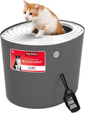 IRIS USA Large Top Entry Cat Litter Box with Lid Enclosed Covered Design Litter Catching Scatter Shield Pan Dog Proof Pet Proof Scoop Included Odor Control for Indoor Cats Kittens, Dark Gray/White