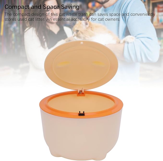 Odor Free Cat Litter Trash Can, Press Type Enclosed Design with, Includes Liner for Easy Cleanup, Compact Pet Waste Container