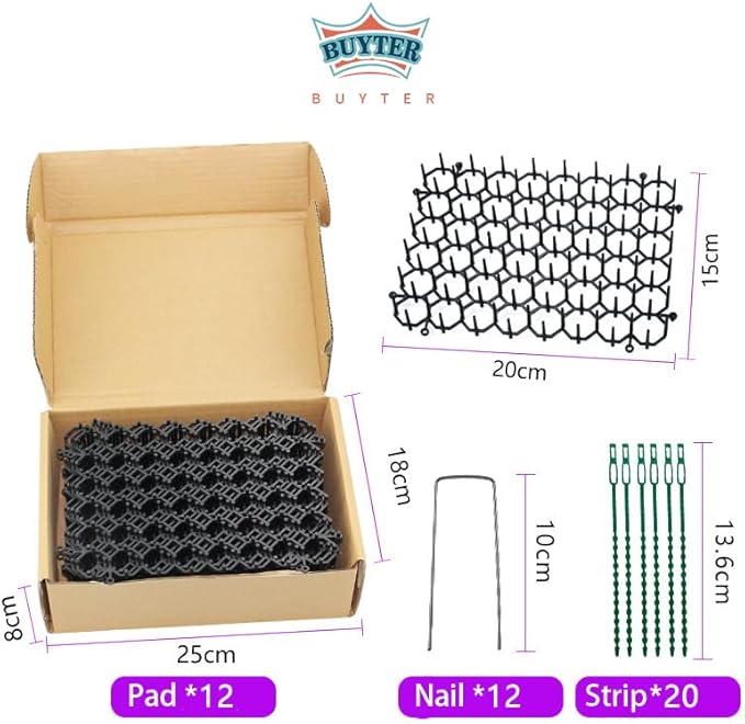 BUYTER 12 Pack 8.5 * 6.5 Inch Square Cat Scat Mats with Spikes, Cat Repellent Pads Fence Animal Barrier,Included 12 Pack Staples and 20 Pack Zip Ties (8.5''*6.5'')