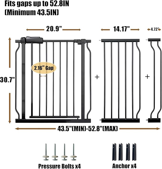 Baby Gates Extra Wide 48-53 Inch Large Baby Gate for Stairs Tension Pet Dog Gates Indoor for Doorways No Drilling Pressure Mounted Pet Gates for Kids