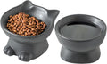 Nihow Elevated Cat/Dog Bowls Set : 5 Inch Ceramic Raised Cat Food and Water Bowl Set for Protecting Pet's Spine - Feeding & Watering Supplies for Pets- Matte Black (2PC)