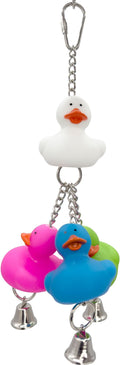 922 Rainbow Duck Ringer Bird Toy 8" - Handcrafted Hanging Rubber Ducky Cage Accessory with Bells for Budgies, Conures Lovebirds & Cockatiels - Interactive Sensory Play & Foraging Fun for Small Parrots