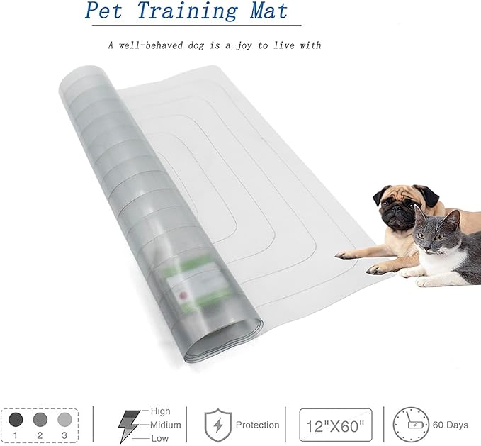 OMEM Pet Training Shock Mat - Effective Cat and Dog Deterrent (12x60 inches) with 3 Modes - Safe and Portable Electric Mat for Furniture Protection