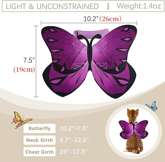Cat Dog Butterfly Costume Wings for Halloween Party Decoration, Halloween Dog Cat Costume, Puppy Cat Dress Up Accessories