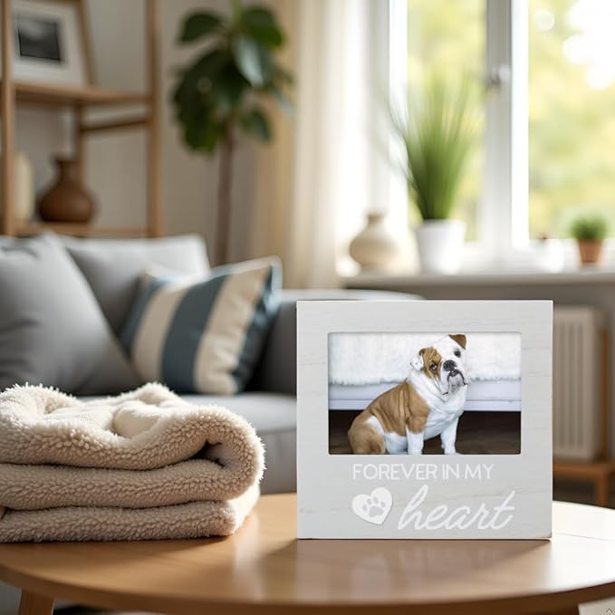 Pearhead Pet Forever In My Heart Memorial Keepsake Picture Frame - Keepsake for Dogs and Cats, Home Decor or Sympathy Gift for Pet Lovers, Heart & Paw Print Design, 4x6 Photo Insert, Gray