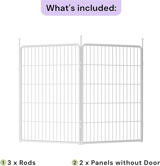 SunsGrove Indoor Dog Playpen, 40 Inch 2 Panels Play Pen for Medium and Large Dogs, Easy Setup Anti-Rust Pet Fence, White