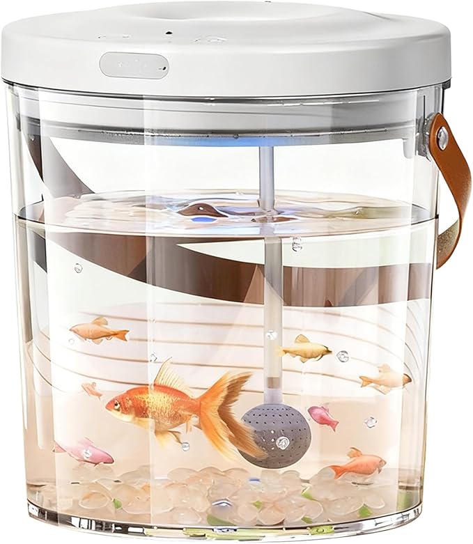 Portable Fish Tank, Lighted Quiet Oxygen Circulation Bowl, 2000mAh Mini Aquarium, Clear Acrylic Aquarium with Filter Pump, Compact Fish Bowl for Reptile Bait Fishing Kids Indoor Outdoor Sensory Play