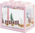 Small Betta Fish Tank, Stackable Mini Aquarium Tank Kit with Aquarium Gravel & Forest Micro Landscape, 0.6 Gallon Acrylic Cube Fish Bowl for Sea Monkeys Shrimp Snails (Pink)