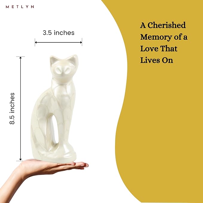 Cat Urns for Ashes - Pet Memorial Cat Urn Cat Memorial Gift, Pet Urn for Cat Ashes Keepsake Pet urns for Cats Ashes, Pet Ashes Urn, Pet Cremation Urn (Pearl)