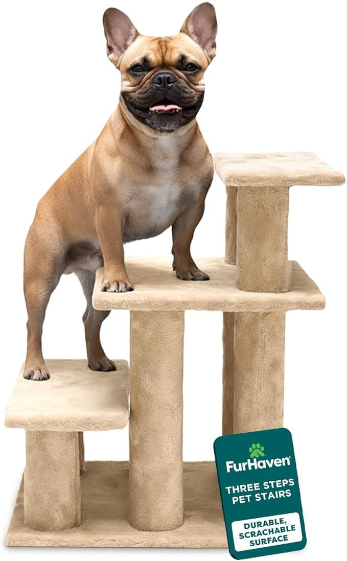 Furhaven Steady Paws Multi-Step Pet Stairs for High Beds & Sofas - Cream, 4-Step
