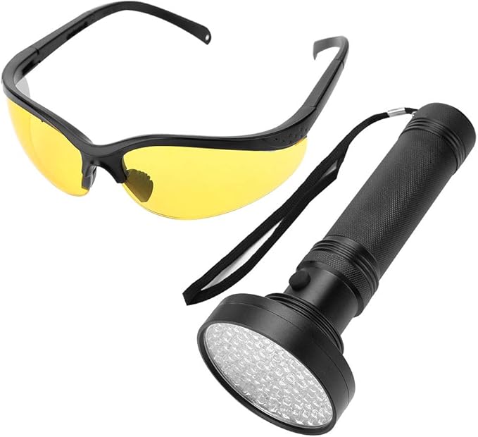 2Pcs Flashlight Black Light with Sunglasses 100 LEDs Handheld Blacklight Flashlight Pet Urine Detector for Dog Cat Urine Dry Bed