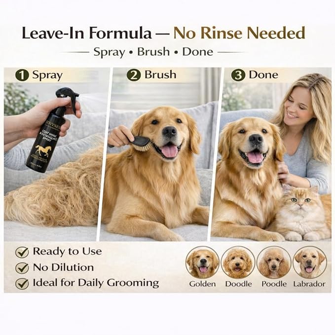 Pet Detangler Oil Spray: 6.76 Oz Mane & Tail Leave-in Conditioning Oil for Horse, Dog & Cat - Natural Fruit Scented, Unknots Tangles, Frizz Control & Long-Lasting Radiant Shine