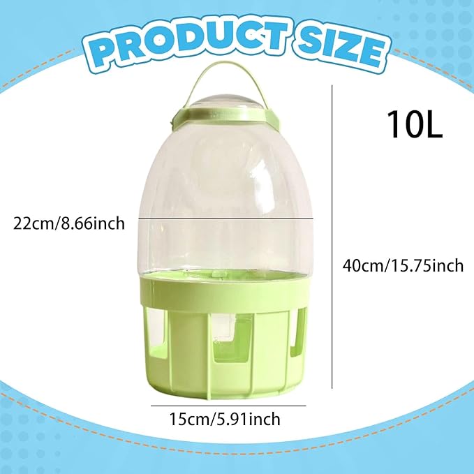 Pigeon Water Dispenser Bird Drinker Large Capacity Automatic Pet Water Pot Container Drinker Bottle for Parrot Lovebirds Duck, 10L