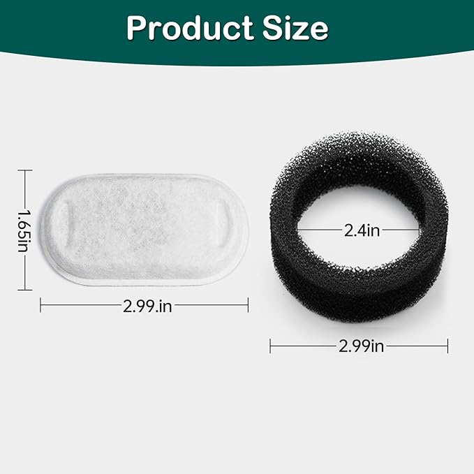 Cat Water Fountain Filter,24 Pack Replacement Filters for Pet Water Fountains,Compatible with Stainless Steel 67oz/2L Adjustable Flow Cat Fountain Replacement Filters,Dog Water Fountain (12+12 Pack)