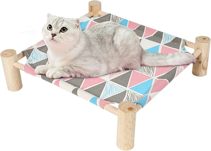 Patas Lague Cat and Dog Hammock Bed for Small Dogs, Brethable Wooden Cat Pet Rabbit Elevated Cooling Outdoor Bed Cots Furniture for All Seasons Triangles