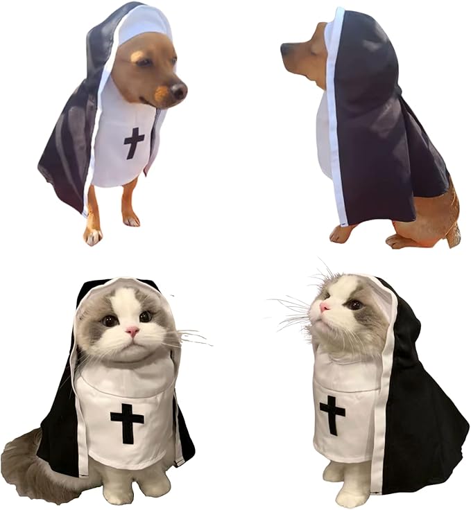 Cat/Dog Nun Costume Pet Clothing - Cute Funny Sister Habit Dress Outfit for Halloween Christmas Festival Cosplay Party (X-Large)