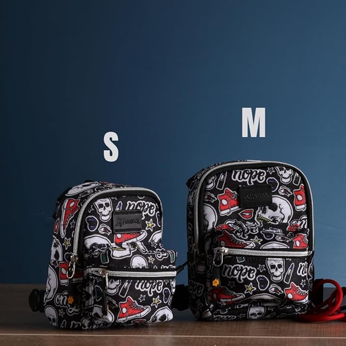 Pawlook Dog Backpack Harness – Street Smart | Waterproof, Adjustable, Breathable – Leash Attachment D-Rings, Poop Bag Pocket – Small & Medium Dogs – 8 Styles Skull Medium
