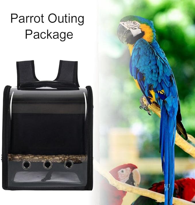 Bird Carrier Bag Backpack Cage Pet Parrot Visible Window Approved Shoulder Strap Large Space Portable Carry Bag for Conures Hiking, Black